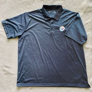 Antigua NFL Pittsburgh Steelers Black and Gray Striped Polo Shirt Size 2XL